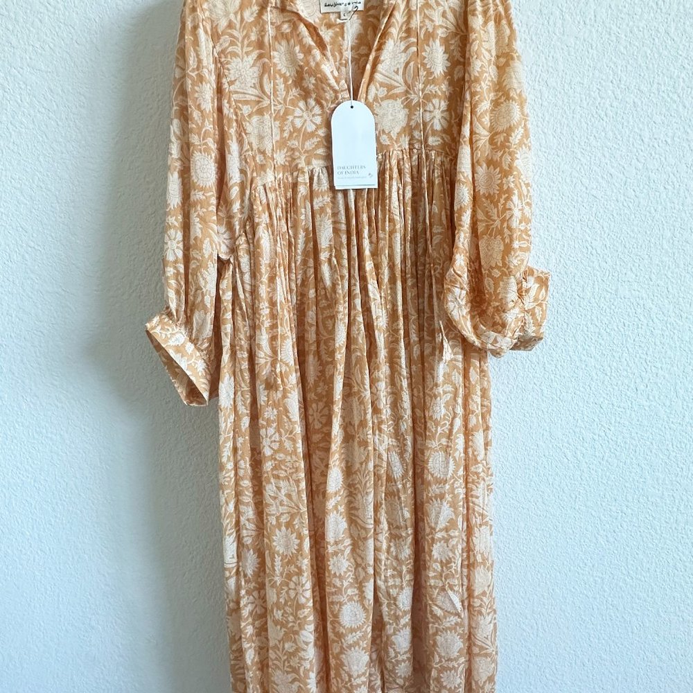 NEW Daughters of India: Kyra Midi Dress LARGE ~ Tangerine NWT